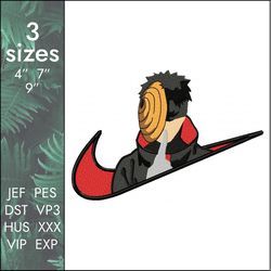 nike tobi embroidery design, obito akatsuki anime swoosh, 3 sizes