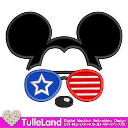 Patriotic Mouse 4th of July with glasses Applique Design for Machine Embroidery