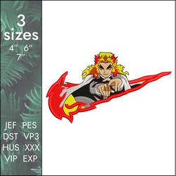 nike rengoku embroidery design, kimetsu no yaiba demon slayer anime, 3 sizes