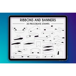 Procreate Ribbons and Banners Stamps, Procreate Stamps, Procreate Brushes