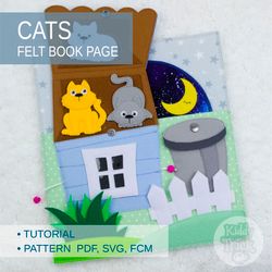 Quiet book page with Cats Sewing Pattern, Felt game hide-and-seek