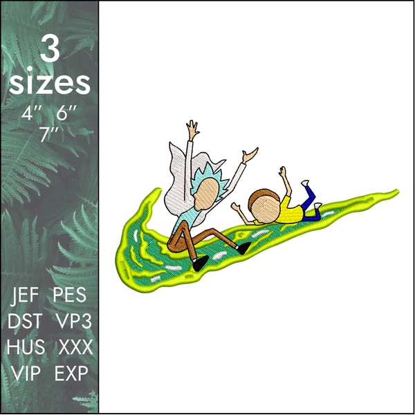 Nike Rick and Morty Embroidery Design, swoosh cartoon logo - Inspire Uplift