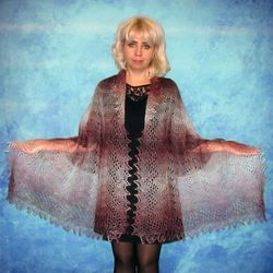 Hand knit red-brown scarf, Warm Russian Orenburg shawl, Wool wrap, Goat down stole, Cover up, Kerchief, Headscarf, Cape