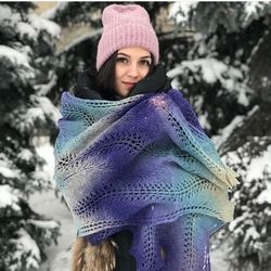 Handmade Wool scarf knitted Eco-friendly Wool wrap Anniversary gift Neckwear Gift For Mom Winter is coming Cape