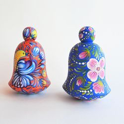 Wooden Russian hand-painted Bell souvenir - ringing music tumbler toy ding dong