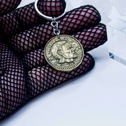 Skyrim Coin keychain / Elder Scrolls Inspired Skyrim / imperial Septim / Brass Septim coin / Tiber Septim