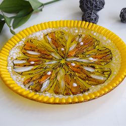 Fused glass dessert dish with lemons - Fused glass art - Lemon candy plates