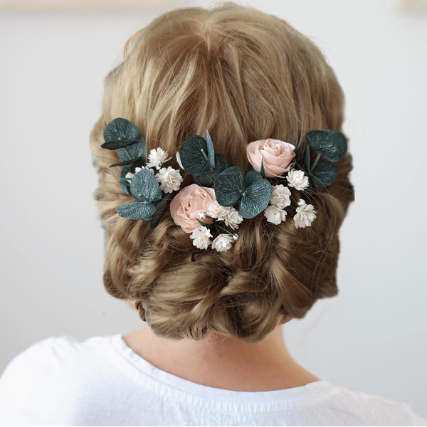 Bridal-peach-rose-hair-clip-Deep-forest-green-wedding-eucalyptus-hair-pins-Bridesmaid-rustic-headpiece-25g.png