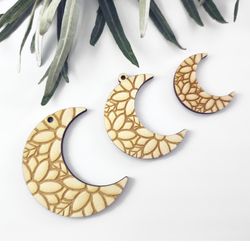10 Pcs - DIY earring, Unfinished laser cut, Wood jewelry accessories, Crescent moon shape