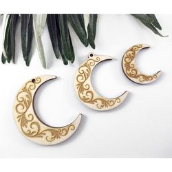 10 Pieces - DIY Unfinished moon shape blanks, Laser cut wood earrings, Wood jewelry accessories, Crescent moon