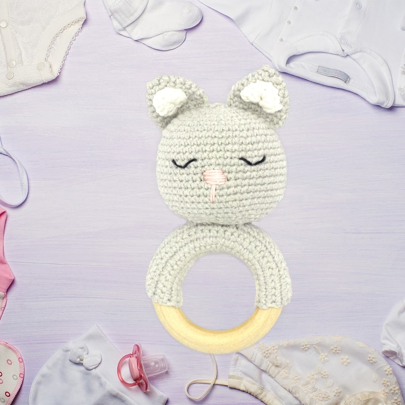 Soft baby girl rattle wood teether sensory toy, baby shower | Inspire ...