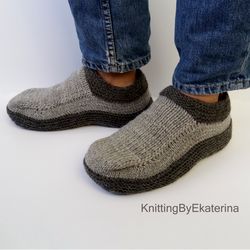 Hand Knit Socks Mens Knit Slippers Knit Moccasin Knitted Slippers Travel Slippers Bed Socks Warm House Slippers Wool