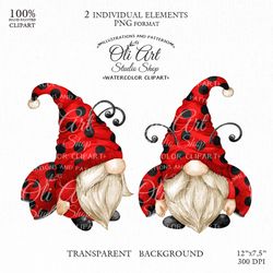 Ladybug Gnome Clip Art. Cute Characters, Hand Drawn graphics. Digital Download. OliArtStudioShop