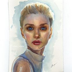 Original watercolor painting Beautiful woman Blue eyes Hypnotic art Wall art decor Female portrait painting