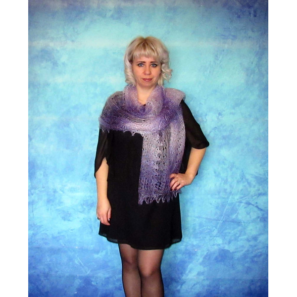 Hand knit purple scarf, Handmade Russian Orenburg shawl, Goat wool cover up, Lace pashmina, Downy kerchief, Stole, Warm shoulder wrap, Cape, Gift for a woman 4.