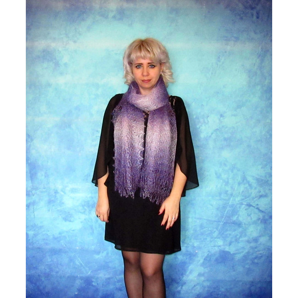 Hand knit purple scarf, Handmade Russian Orenburg shawl, Goat wool cover up, Lace pashmina, Downy kerchief, Stole, Warm shoulder wrap, Cape, Gift for a woman 5.