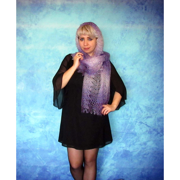 Hand knit purple scarf, Handmade Russian Orenburg shawl, Goat wool cover up, Lace pashmina, Downy kerchief, Stole, Warm shoulder wrap, Cape, Gift for a woman 6.
