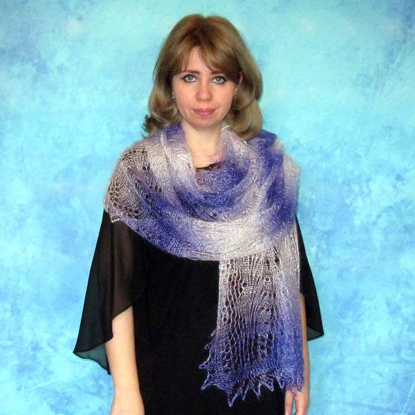 Hand knit violet scarf, Handmade Russian Orenburg shawl, Goat wool cover up, Lace pashmina, Downy kerchief, Stole, Warm shoulder wrap, Cape, Gift for a woman 4.