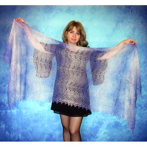 Hand knit violet scarf, Handmade Russian Orenburg shawl, Goat wool cover up, Lace pashmina, Downy kerchief, Stole, Warm shoulder wrap, Cape, Gift for a woman.jp