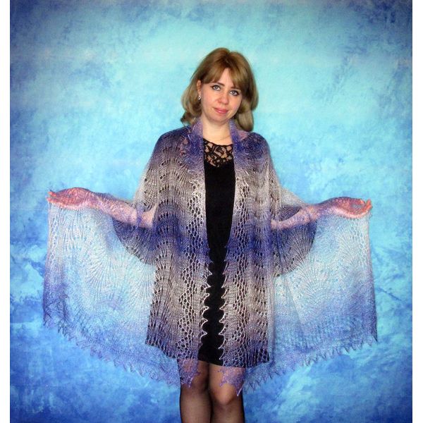 Hand knit violet scarf, Handmade Russian Orenburg shawl, Goat wool cover up, Lace pashmina, Downy kerchief, Stole, Warm shoulder wrap, Cape, Gift for a woman 2.
