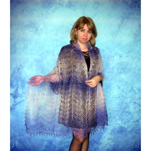 Hand knit violet scarf, Handmade Russian Orenburg shawl, Goat wool cover up, Lace pashmina, Downy kerchief, Stole, Warm shoulder wrap, Cape, Gift for a woman 3.