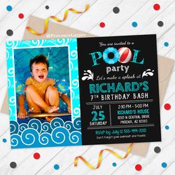 Pool Party Invitation, Pool Party Birthday Invitation, Personalized Splish Splash Party Invite, Splish Splash Birthday