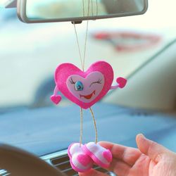 Valentines day funny heart ornament. Pink car decor. Hanging heart for car mirror decoration. Valentines day gift