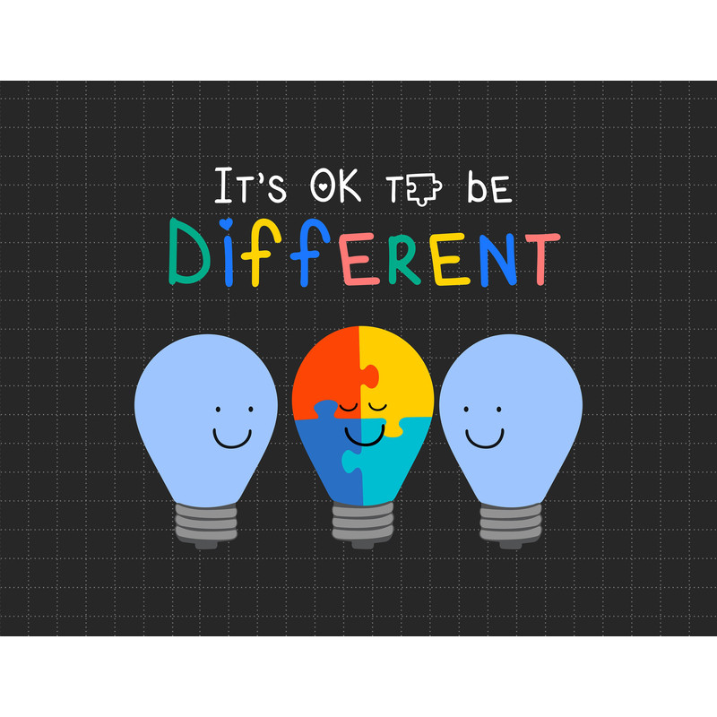 It's OK To Be Different Svg, Autism Light Bulb Svg, Puzzle Piece Svg, Autism Support, 2nd April Svg, Autism Awareness Svg, Be Kind Svg.jpg