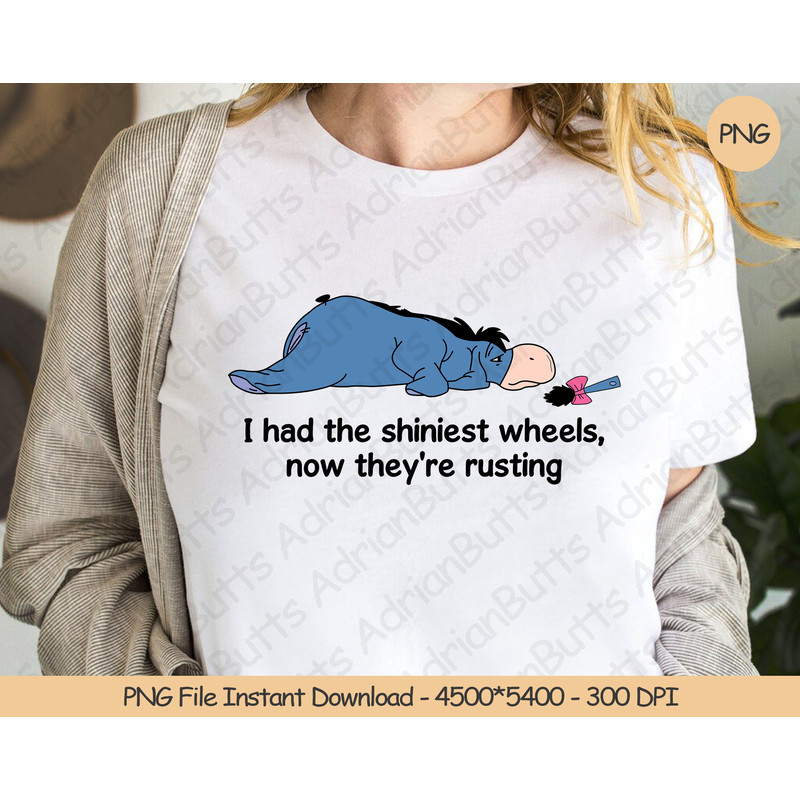 I Had The Shiniest Wheels, Now They're Rusting PNG  Digital Design Download  Sublimation PNG  Funny Eeyore PNG.jpg