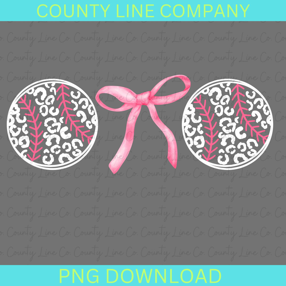 Leopard baseball coquette bows PNG, baseball coquette bows png, coquette pink bows png, baseball png, softball png.jpg