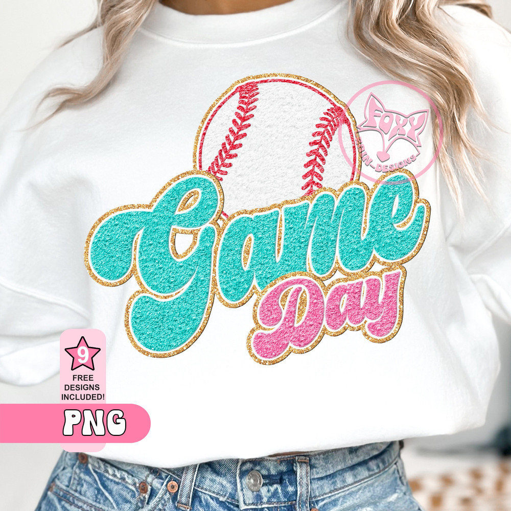 Baseball Game Day PNG Faux Chenille Sequin Embroidery Sublimation Patches Designs Popular Now Digital Download Art Product Top Sellers.jpg