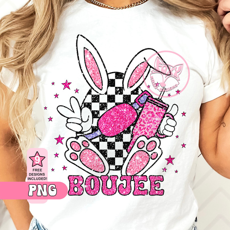 Boujee Checkered Easter Bunny Egg Trending PNG Tumbler Belt Bag Faux Sequin Popular Now Digital Sublimation Designs Downloads for Shirts.jpg