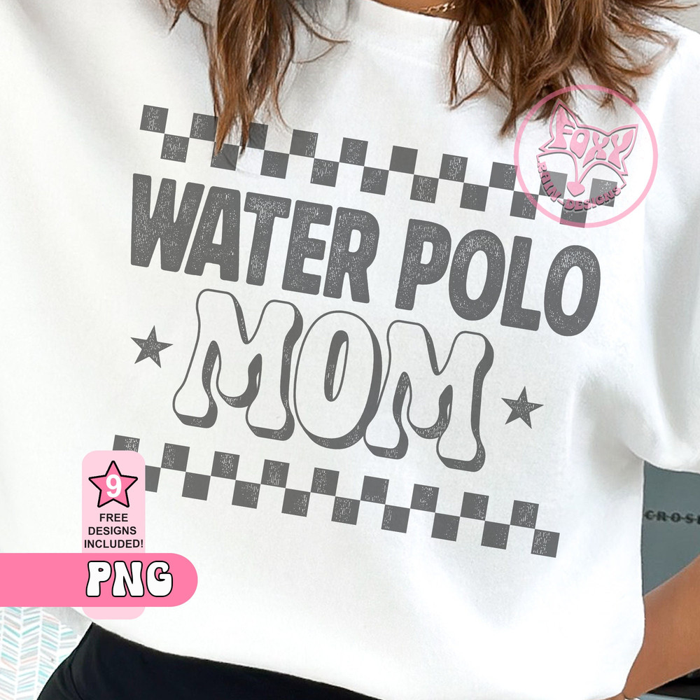 Checkered Water Polo Mom PNG, Sublimation Designs Downloads For Shirts, Womens Tshirts Bestsellers, Popular Right Now Digital Designs.jpg