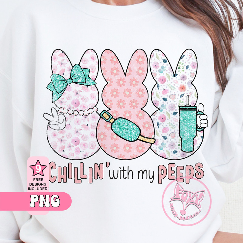 Easter Chilling with My Peeps Bunny PNG Sublimation Design File Stanley Tumbler Belt Bag Inspired Faux Sequin Glitter Instant Download.jpg
