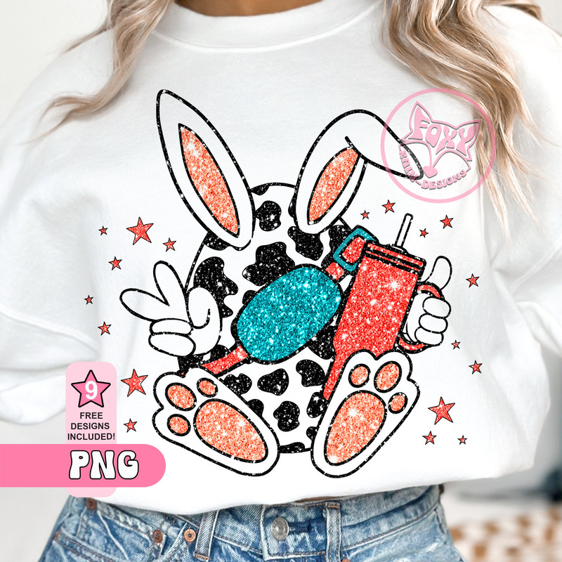 Easter Cowhide Bunny Ears Clipart Faux Glitter Sparkle png Sublimation Design Digital Art Downloads Top Sellers DTF Transfers Popular Now.jpg