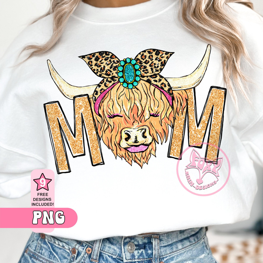 Highland Cow Glitter Mom Leopard Png Mothers Day Stanley Tumbler Belt Bag Sublimation Design Glitter Popular Now Dtf Transfers Top Sellers.jpg
