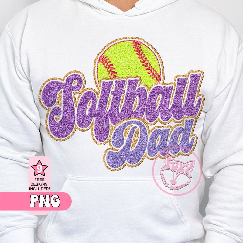 Softball Dad Game Day Faux Chenille Sublimation Patches PNG Popular Trending Right Now Digital Download T shirt Graphic Retro Font Art Dtf.jpg