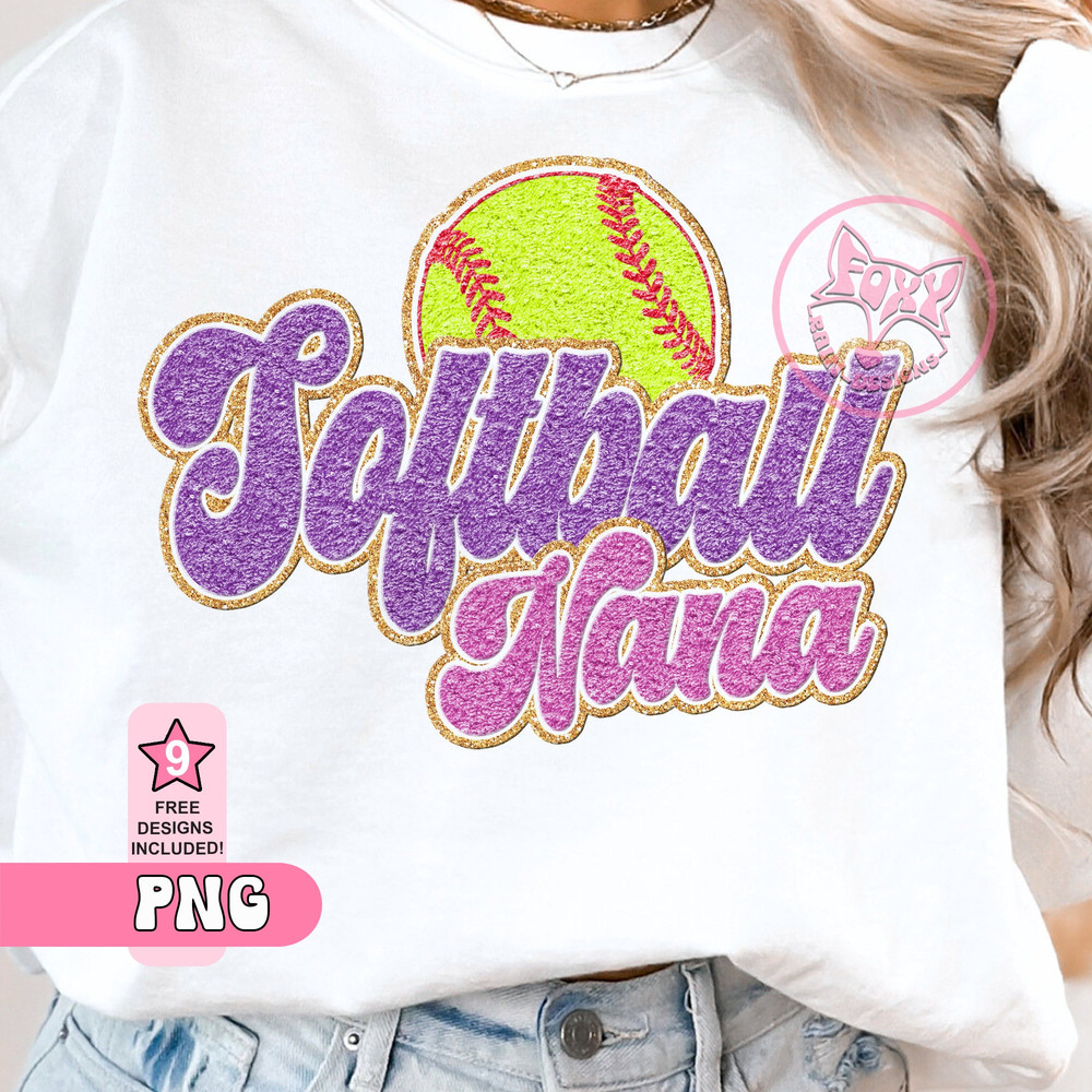 Softball Nana PNG, Trending Now Chenille letters Sublimation patches, Faux embroidery Chenille Softball Clipart, Top Sellers Digital Art.jpg