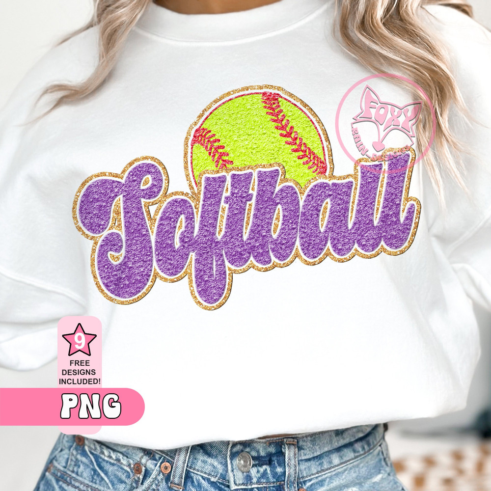 Softball PNG, Faux Embroidery Chenille Patch Png, Game Day Softball Chenille Sublimation Patches, Sublimation Designs Downloads for shirts.jpg
