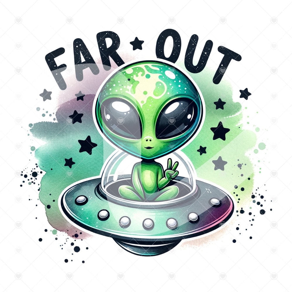 Cute Alien UFO PNG, Far Out Hippie Alien Clipart, Funny Clipart, Trippy Alien Clipart, Alien Shirt Design, Outer Space Glass Jar File.jpg