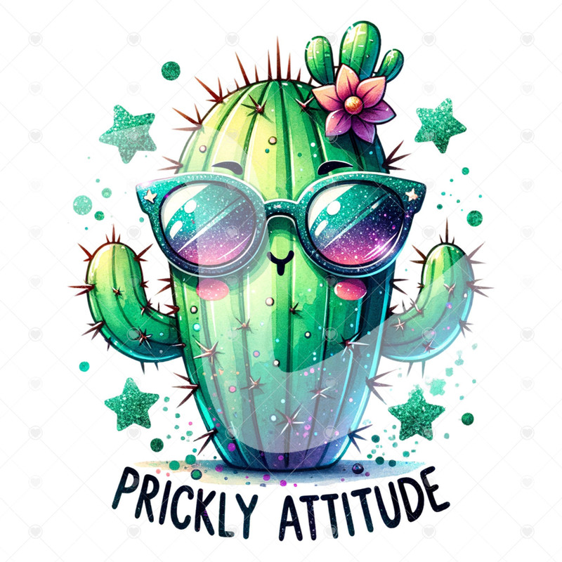 Cute Cactus Clipart, Prickly Attitude PNG, Desert Western Clipart, Cool Cactus Tshirt Design, Cacti Sublimation Design, Succulent Download.jpg