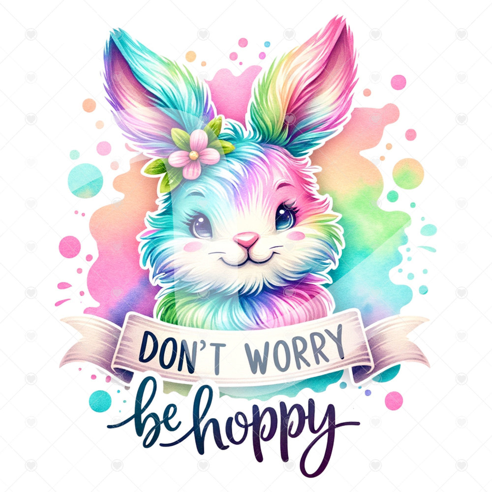 Cute Easter Bunny Clipart, Don't Worry Be Hoppy Png, Tye Dye Bunny Shirt Sublimation Design, Digital, Glass Jar Png, Hippie Tshirt Design.jpg