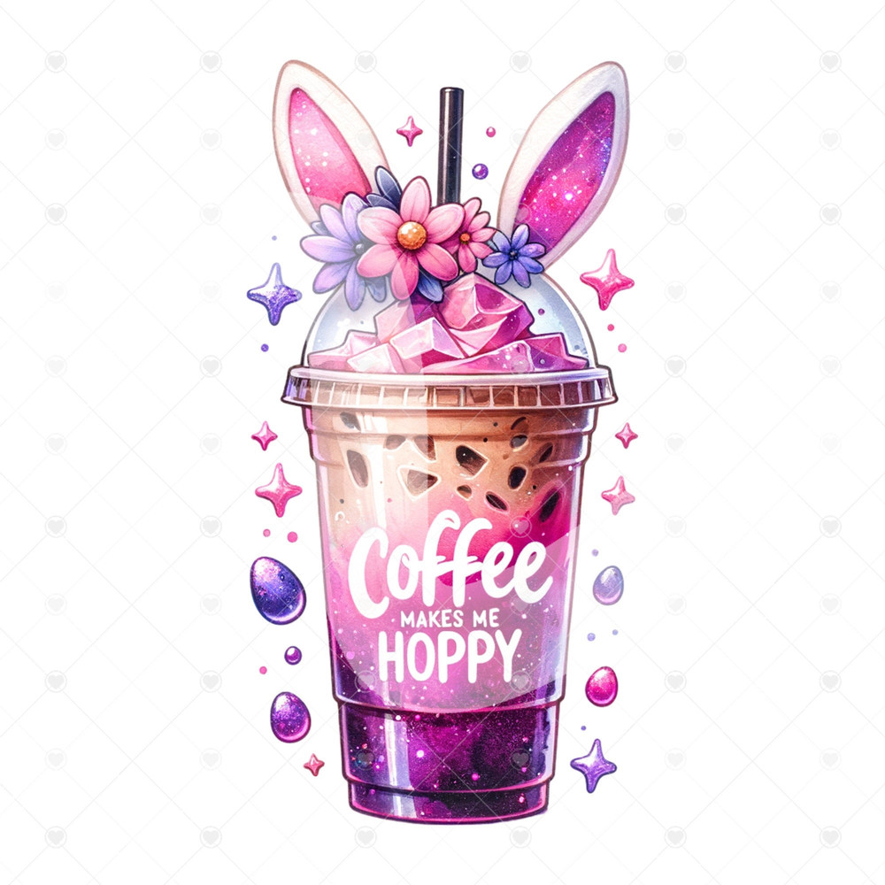 Cute Easter Coffee Clipart, Coffee Makes Me Hoppy Png, Easter Bunny Png, Easter Shirt Png, Easter Sublimation Design, Digital Download.jpg