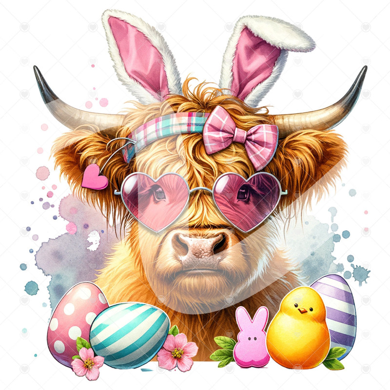 Cute Easter Highland Cow Clipart, Easter Shirt Sublimation Design, Digital Download, PNG Instant DIGITAL ONLY, Glass Jar Png, Tshirt Design.jpg