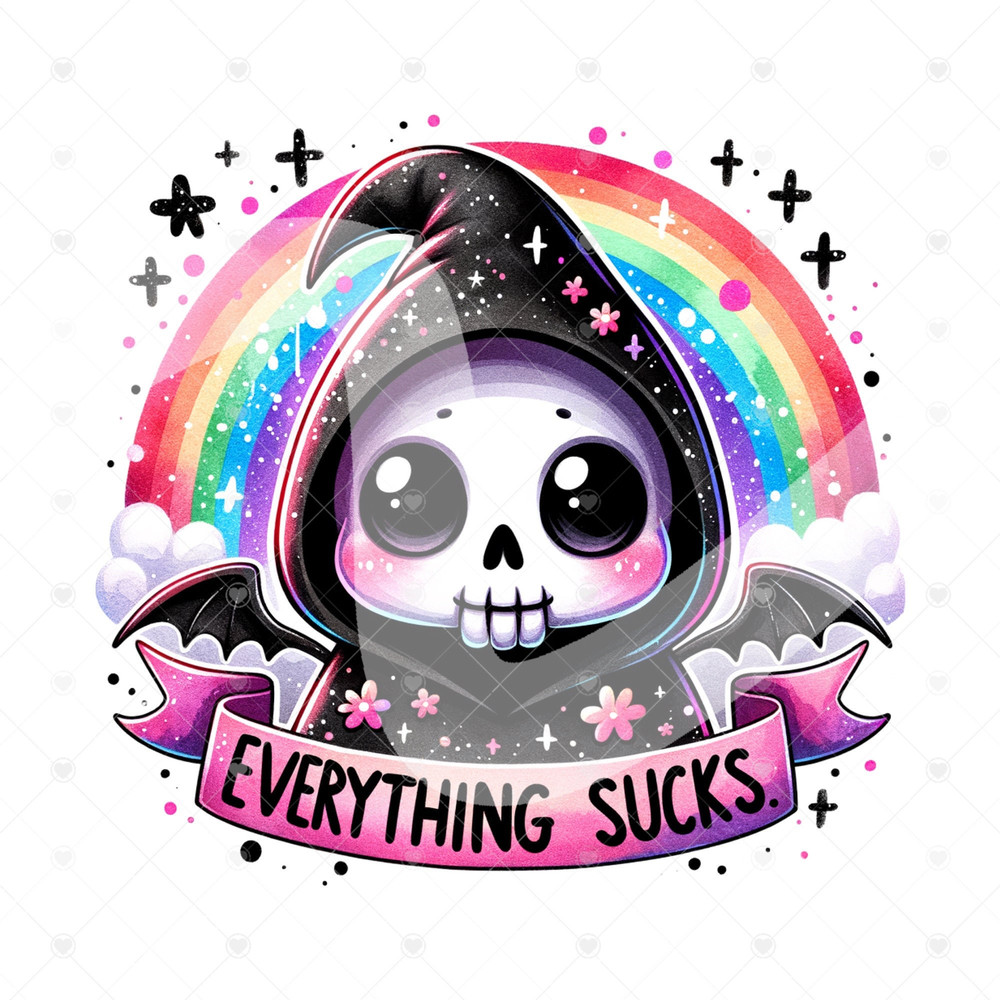 Cute Grim Reaper PNG, Everything Sucks Png, Skeleton Clipart, Spooky Sublimation Design, Goth Digital Download, Printable, Sticker, Tshirt.jpg