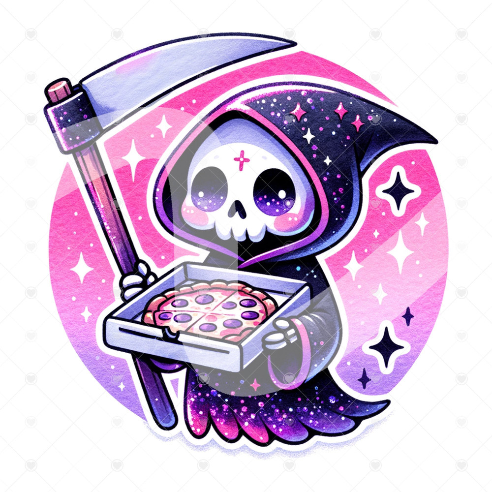 Cute Grim Reaper PNG, Spooky Clipart, Pizza Lover Png, Spooky Sublimation Design, Pastel Goth Digital Download, Printable, Sticker, Tshirt.jpg