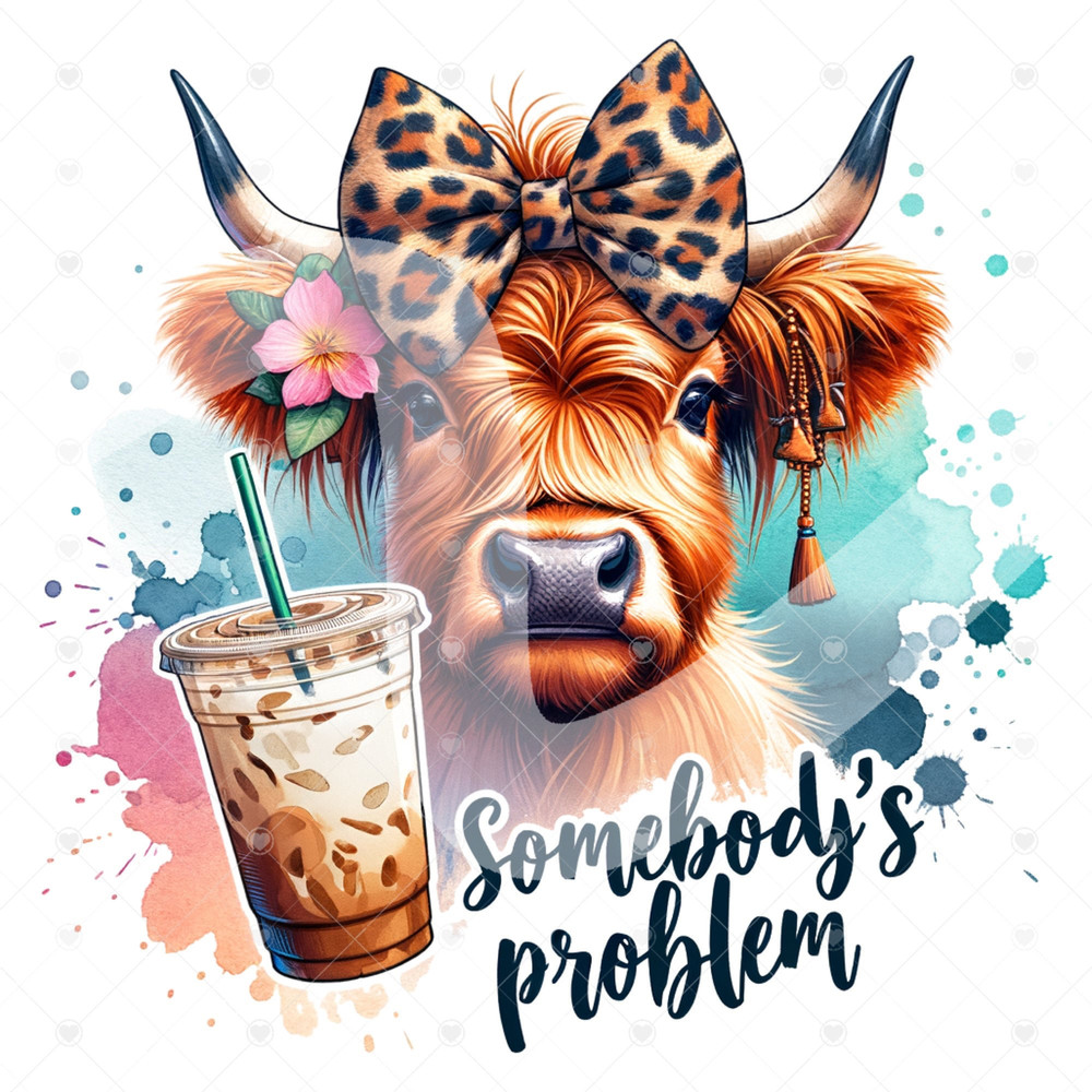 Cute Highland Cow Clipart, Somebody's Problem Png, Iced Coffee Png, Shirt Sublimation Design, Digital Download, Glass Jar Png, Tshirt Design.jpg