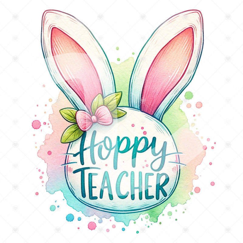 Easter Bunny Teacher Clipart, Cute Pastel Hoppy Teacher Shirt Sublimation Design, Digital Download, PNG Tshirt Design, Glass Jar File.jpg