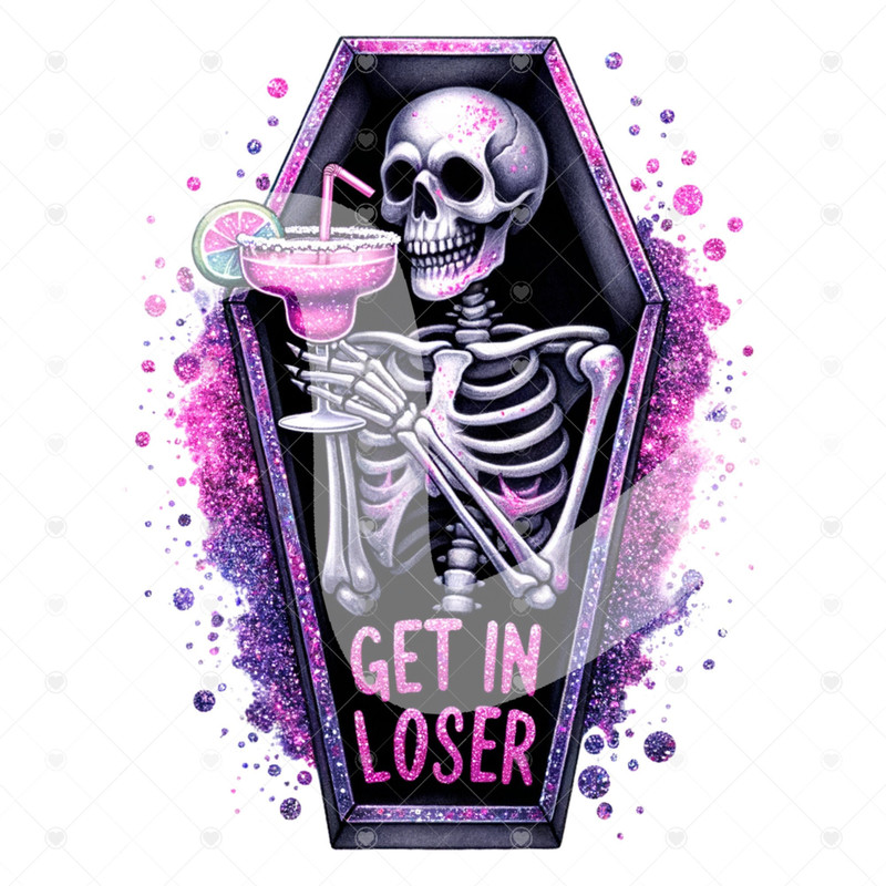 Get in Loser Clipart, Cute Snarky Skeleton PNG, Spooky Skeleton Sublimation Design, Pastel Goth Digital Download, Printable, Sticker, Tshirt.jpg