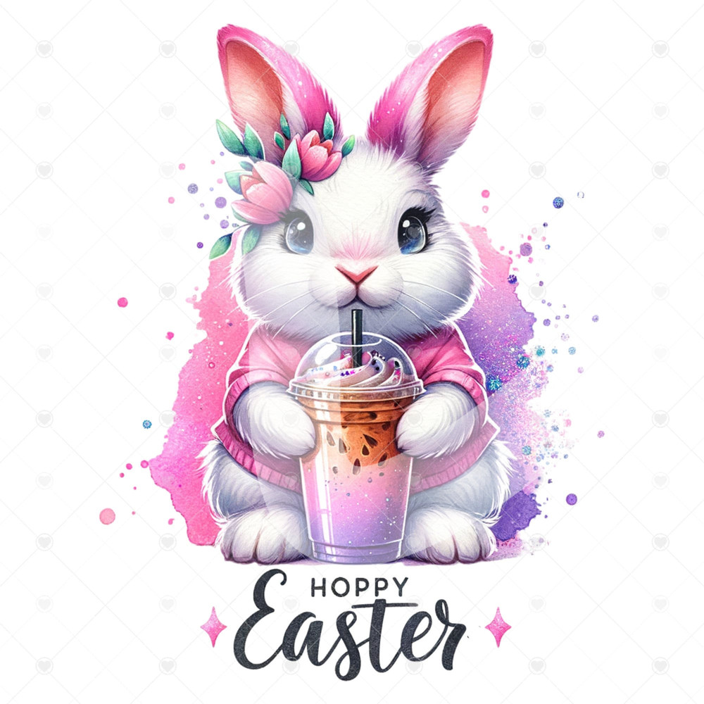 Hoppy Easter Bunny Clipart, Cute Coffee Shirt Sublimation Design, Digital Download, PNG Instant DIGITAL ONLY, Glass Jar Png, Tshirt Design.jpg